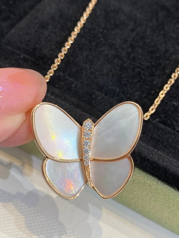 Butterfly Gold Mop Diamond Necklace