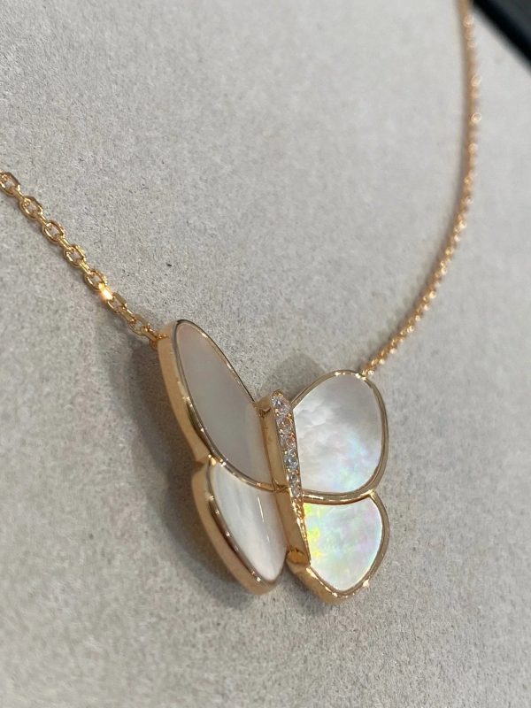 Butterfly Gold Mop Diamond Necklace