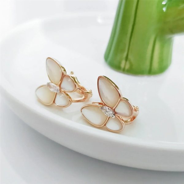 Butterfly Mop Diamond Pink Gold Earrings