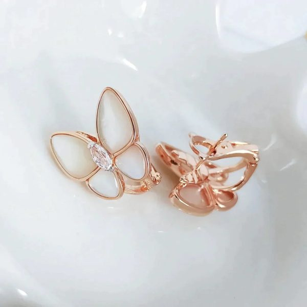 Butterfly Mop Diamond Pink Gold Earrings