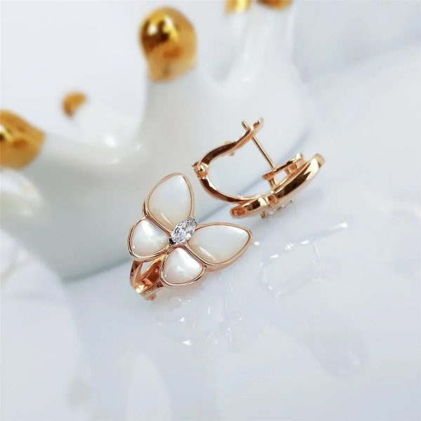 Butterfly Mop Diamond Pink Gold Earrings