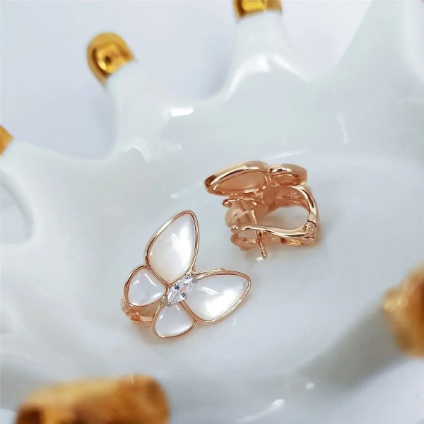 Butterfly Mop Diamond Pink Gold Earrings