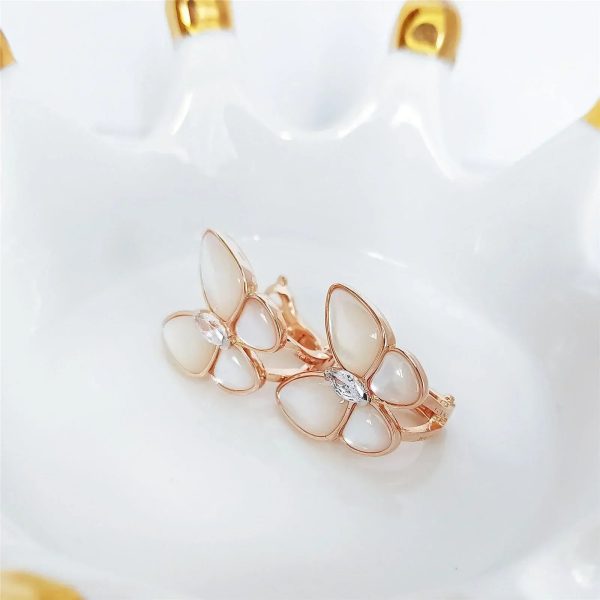 Butterfly Mop Diamond Pink Gold Earrings