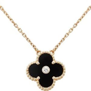 Clover Necklace Gold Diamond Onyx