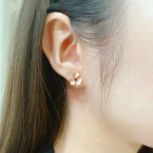 Frivole Pink Gold Flower Pink Earrings