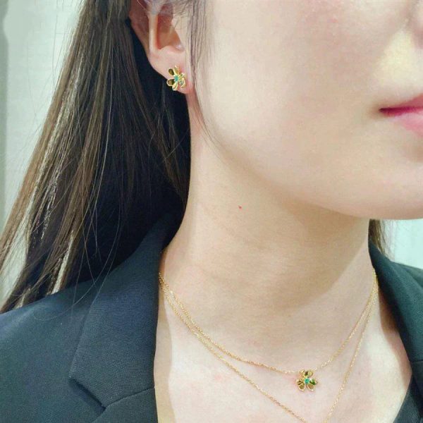 Frivole Gold Flower Malachite Earrings