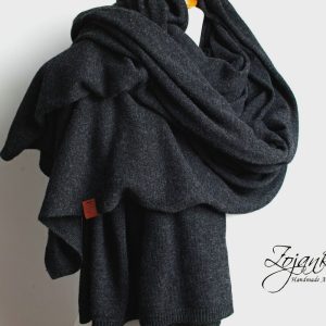 Large oversized WOOL SCARF wrap, dark gray anthracite wool scarf for women, merino lightweight  wrap for  women, lightweight wool scarf