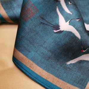 100% Mulberry Silk Scarf – Emperor’s painting “Auspicious Crane Art” & A Thousand Li of Rivers and Mountains