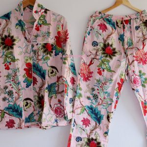 Hand Block Print Pajamas, Floral Pure Cotton Pj’s, Pajamas Set ,Indian Cotton,Night Wear, Soft Cotton Night Suit,Gift for her