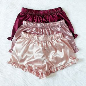 3 Pack – Satin PJ Shorts Pack Ruffle Trim Adult Women’s Clothing Sleepwear Pajama Bottoms Elastic Waistband Birthday Gift xS S M L XL XXL