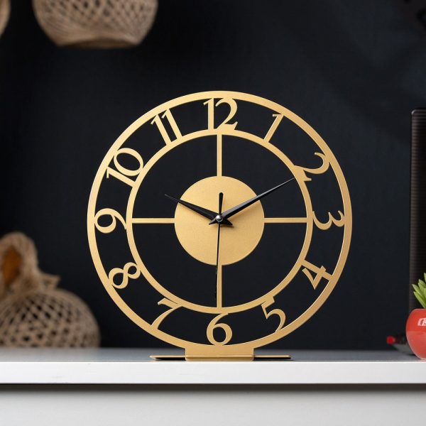 Gold Tabletop Classic Metal Slient Clock, Diameter 9.8 Inches/25 cm Unique Desk clocks, Teacher Lawyer Housewarming Gift, Her & His Gift