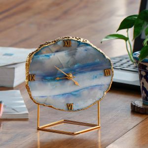 Natural Handmade Agate Stone Desk Clock with Metal Stand,Office Decor, Home Office Clock,Rock Enthusiast Gift,Geologist Gift,Christmas Gift