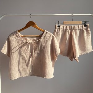 Women’s pajamas Muslin pajamas 100% cotton pajamas Handmade pajamas T-shirt and shorts set Pajama set Bridal party robes. Bridesmaid pajamas