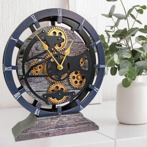 Desk Clock 10 Inches with Real Moving Gear convertible into Wall clock (Hybrid) Carbon Grey