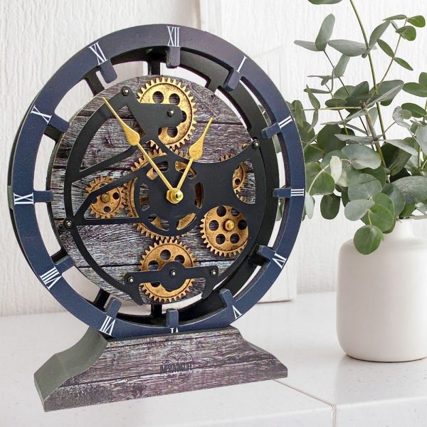 Desk Clock 10 Inches with Real Moving Gear convertible into Wall clock (Hybrid) Carbon Grey