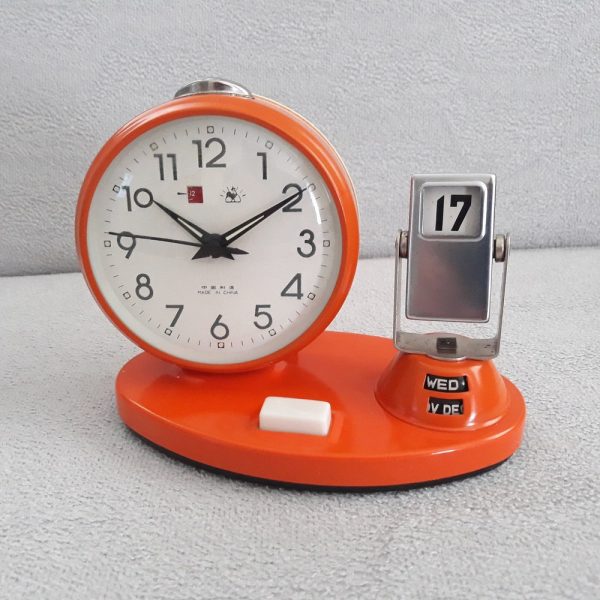Vintage Clock, Alarm Clock, Calendar Clock, Desk Clock, Antique Clock, Orange Clock, Space Age Clock, Space Age, Clock