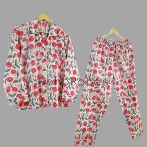 Hand Block Print Pajamas, Floral Pure Cotton Pj’s, Pajamas Set ,Indian Cotton,Night Wear, Soft Cotton Night Suit,Gift for her,Bridesmaid Pjs