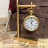 Brass Desk Clock with Wooden Stand Vintage Antique Clock With Leather Case