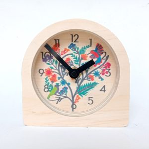 Bird Tree Wooden Desk Clock with Numbers. Unique colourful cute pretty modern silent analog mantle clock for kitchen, living room or bedroom