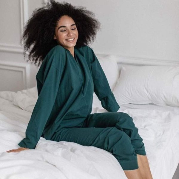 Comfy Cotton Pajama Set, Women Sleepwear, Comfortable Home Clothes, Emerald Lounge Wear, Women’s Pajama Set, Dark Green Soft Shirt & Pants