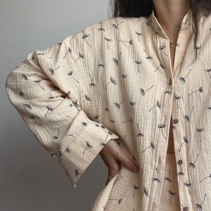 Women’s Cotton Pajama Long Pajama Set Handmade Muslin Pyjamas Women’s shirt and pants Bridesmaid pajamas Floral Pajama Set  Summer Pajamas
