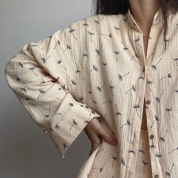 Women’s Cotton Pajama Long Pajama Set Handmade Muslin Pyjamas Women’s shirt and pants Bridesmaid pajamas Floral Pajama Set  Summer Pajamas