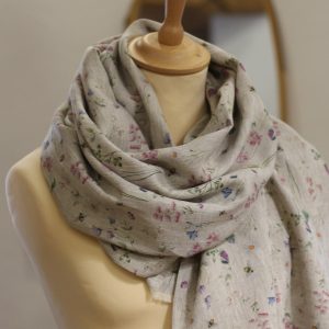 Exclusive women’s scarf made of 100% linen, women’s natural floral scarf 45x195cm “Nature”, summer scarves