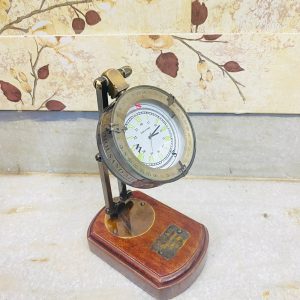 Brass Desk Clock with Wooden Stand Vintage Antique Clock With Leather Case