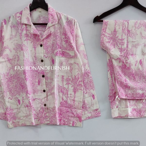 Indian 100% pure cotton pyjamas, Womens cotton pj’s, Soft cotton pajama Set trousers shirts, Unique printed pyjama set, Block Print pj set