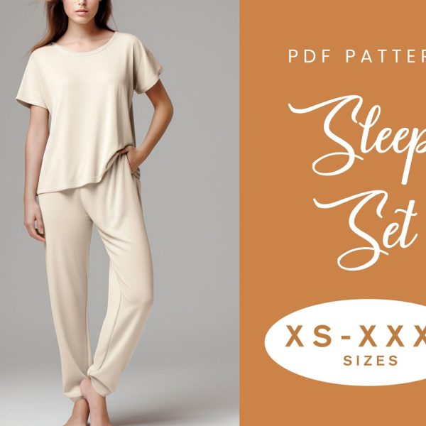 Nightwear Set Sewing Pattern | XS-XXXL | Instant Download | Easy Digital PDF | Women’s T-shirt Pants Trouser Sweatpants Set | Loungewear
