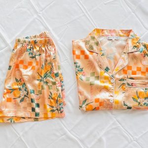 fruit pattern pajamas, tile print pajamas, fruit pattern matching set, pattern pajamas, bride, birthday, monogram pajamas, tile pattern set