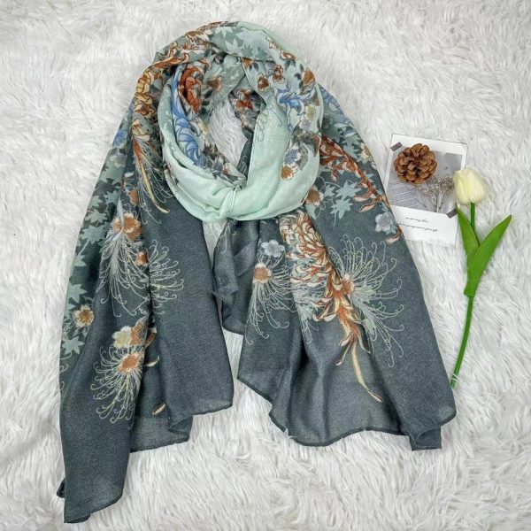 Bohemian Olive Floral Scarf for Women Scarves for Fall Winter Shawl Wrap, Christmas scarf，Gift for her