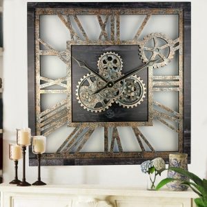 Wall clock 24 inches Square with real moving gears Vintage Black
