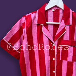 Red & Pink Stripe Cotton Short Pj Set, Bridesmaid Pajamas, Loungewear Set, Women’s Pajamas, Nightwear, Gifts For Her