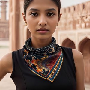 Silk Neckerchief, “Verge”, Small 16″ Accent Scarf, Fractal Design, Christmas gifts for women, wrist scarf, purse scarf, friend gift