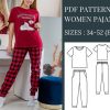 Pajama set sewing pattern, silk pajama set pattern, woman bridesmaid custom pajama sewing pattern, A0 A4 USLetter Format-Size:US 2 to 30
