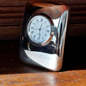 80s Vintage – Silver plated  analogue  desk clock – paperweight – battery operated