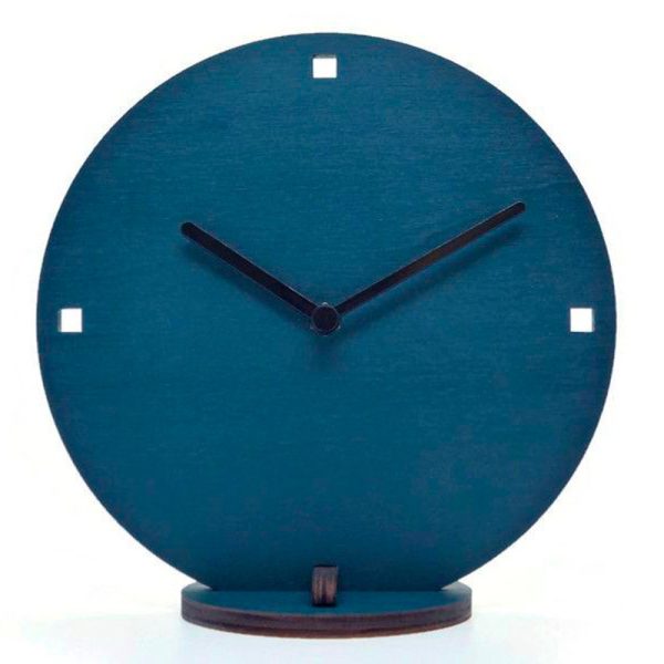 Teal Wooden Silent Desk Wall Clock Round Minimalist Italian Design No Ticking Timepiece Modern Hallway Table Bedroom Home Decor Accent