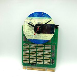 Vintage DOD dual Punch Card on CD on  80’s vintage circuit board clock, cards and  boards will vary, wall or desk display, easel stand incl.