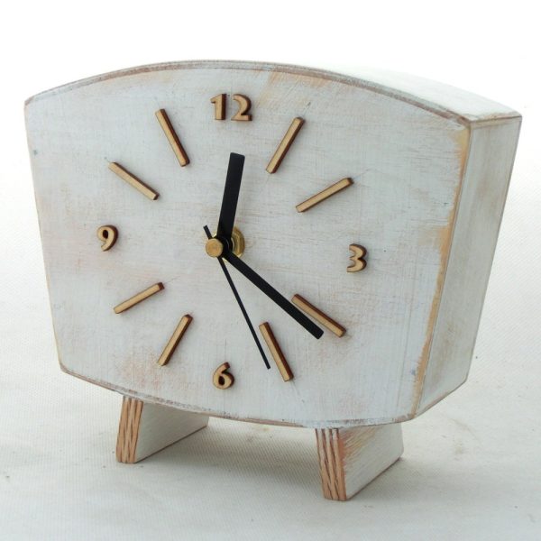 Handmade White Wooden Desk Clock | FUMA Exotic Wood Table Clock | 60s Vintage Style | Unique Gift | Mantle Clock | Elegant Home Decor
