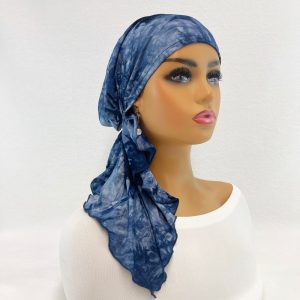 Pre Tied Chemo Head Scarf~Women’s Cancer Scarves~Chemo Hats~Caps~Turbans~Chemo Gifts~Boho Indigo Tie Dyed Jersey Knit Scarf#2220