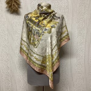 Pascal Morabito Square Silk Scarf Vintage Authentic Scarf Women’s Scarf Luxury Gift Birds Fruit Trays