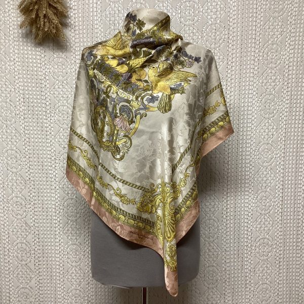 Pascal Morabito Square Silk Scarf Vintage Authentic Scarf Women’s Scarf Luxury Gift Birds Fruit Trays