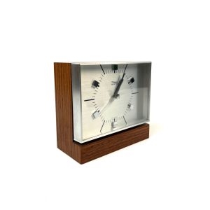 Rare Mid Century Desk Clock Teak & Brushed Metal by Diehl Eames Age 1960