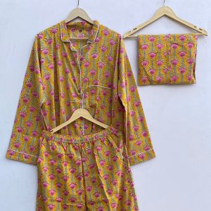 Indian Pj Set Women’s Summer Dress Cotton Payjama and Shirt Cotton Pj Set Floral Pj Block Print Night Suit