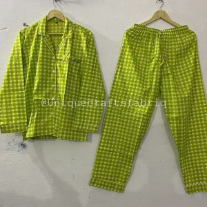 Stylish Gingham Printed Cotton Pajamas Set, Woman’s Night Dress, Handmade Pj’s Set For Girl’s, Bridesmaid Cotton Pj’s Set