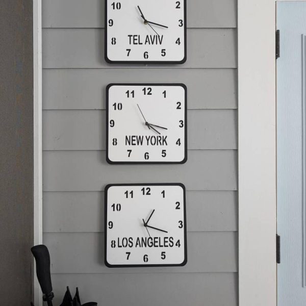 Bespoke Square Single Time Zone Clocks – Custom Colours, Bespoke Shapes & Sizes Made (Sets of 2, 3, 4 or 5) Sizes up to 25cm each