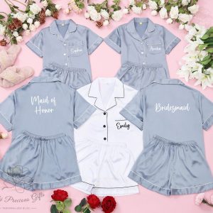 Bridesmaid Pajamas Set of 5,6,7, Bridesmaids Matching PJs, Satin Pyjama Set, Bridal Shower Gifts