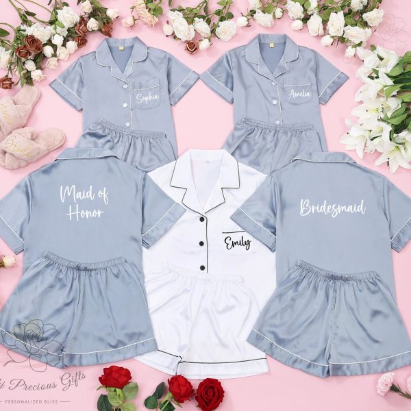 Bridesmaid Pajamas Set of 5,6,7, Bridesmaids Matching PJs, Satin Pyjama Set, Bridal Shower Gifts