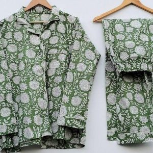 Indian PJ Set,100% Cotton Block Print Pajama Set, Night Wear, Bridesmaid Pajama Set, Womens pajamas Set Cotton Pants Shirt sets,Summer Dress